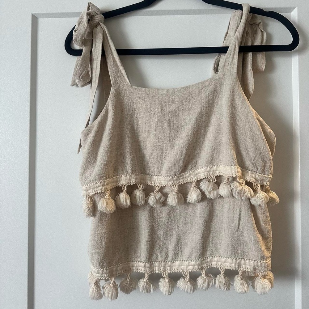 Olivaceous Cream Crop Tie Front Tank Top